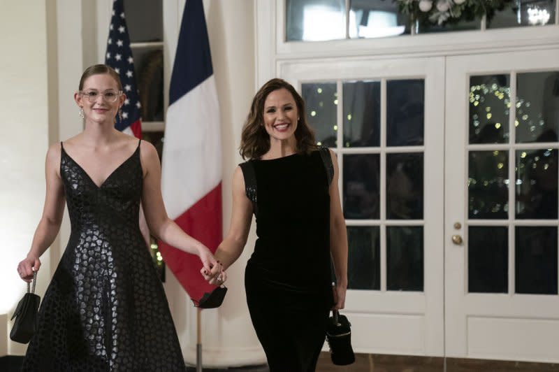 Jennifer Garner (R) and Violet Affleck attend a White House State Dinner in 2022. File Photo by Sarah Silbiger/UPI