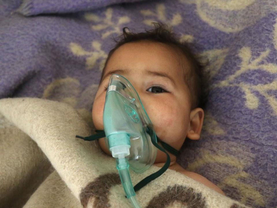 A Syrian child receives treatment following the suspected gas attack in Khan Sheikhoun (AFP/Getty)