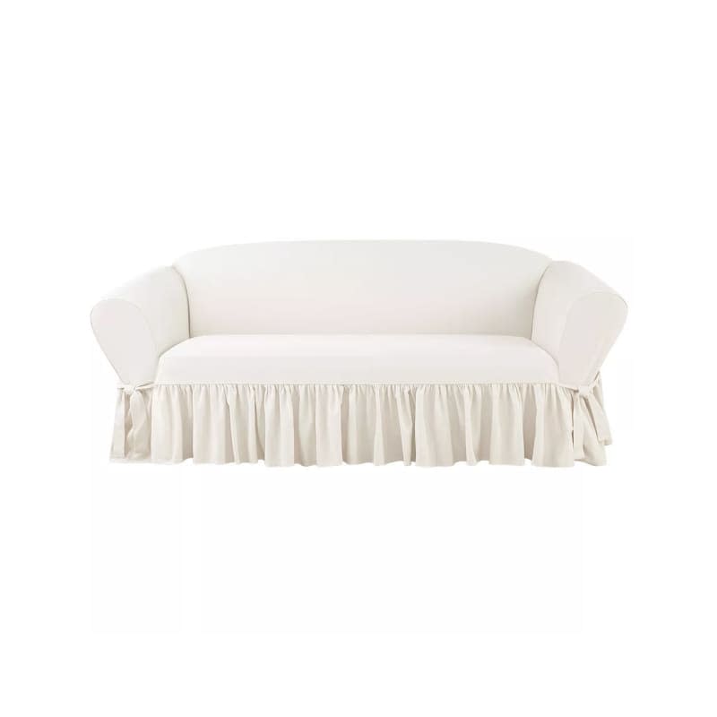 Essential Twill Ruffle Sofa Slipcover White