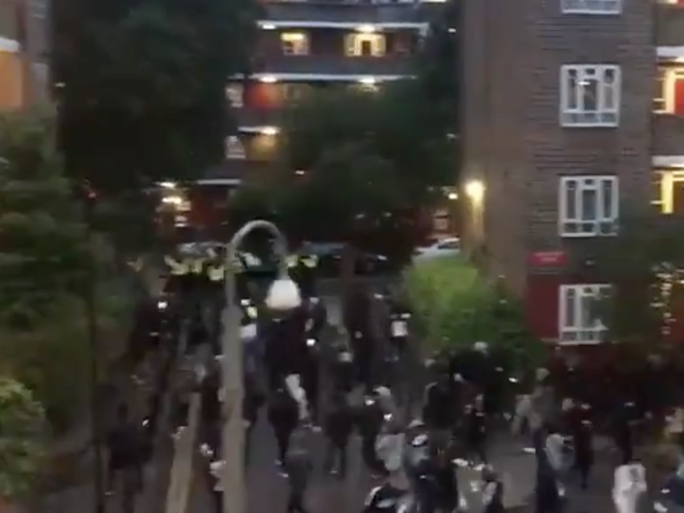 Footage shows police officers being chased from the scene of an illegal party in west London: Twitter screengrab @lafeville