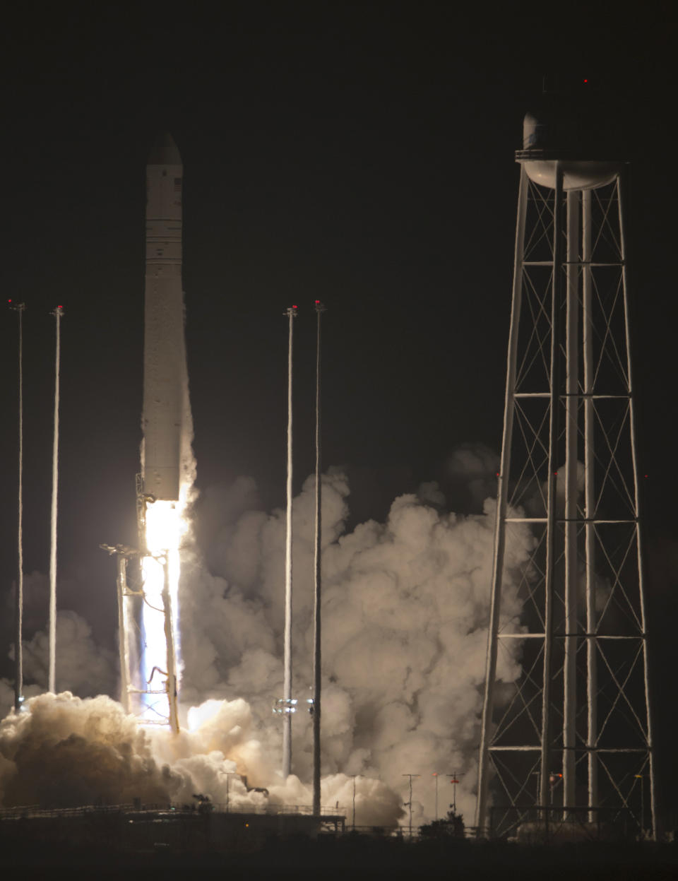 Northrop Grumman Antares rocket lifts off from the launch pad at NASA's Wallops Flight Facility in Wallops Island, Va., Saturday, Nov. 17, 2018. The rocket will deliver supplies to the International Space Station. (AP Photo/Steve Helber)