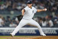 New York Yankees' Manny Banuelos pitches during the eighth inning of the team's baseball game against the Detroit Tigers on Friday, June 3, 2022, in New York. (AP Photo/Frank Franklin II)