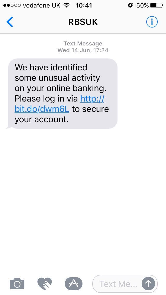 RBS text message scam