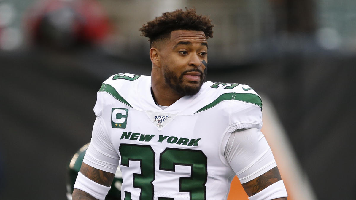 New York Jets strong safety Jamal Adams (33) points something out during  the first half of an NFL football game against the Dallas Cowboys, Sunday,  Oct. 13, 2019, in East Rutherford, N.J. (