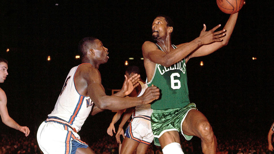 Bill Russell, pictured here in action for the Boston Celtics against the New York Knicks in 1967.