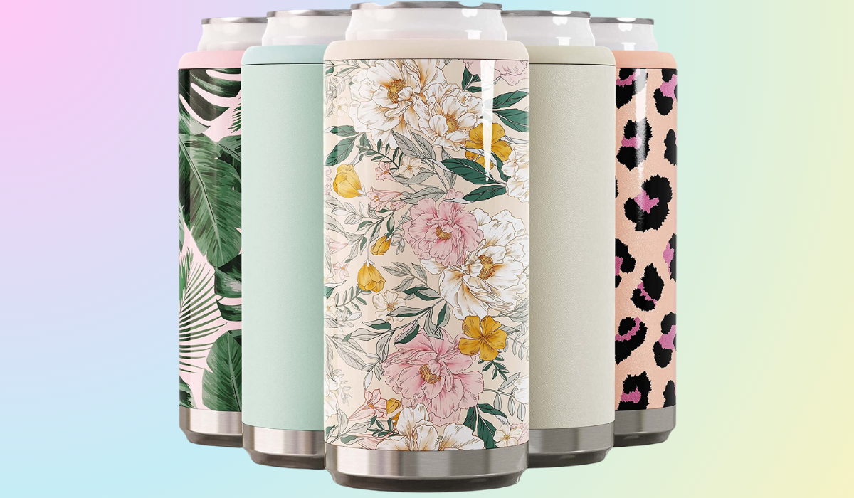 the can cooler in five colors and prints