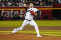 Arizona Diamondbacks staring pitcher Ryne Nelson throws against the Colorado Rockies during the first inning of a baseball game Monday, May 29, 2023, in Phoenix. (AP Photo/Darryl Webb)