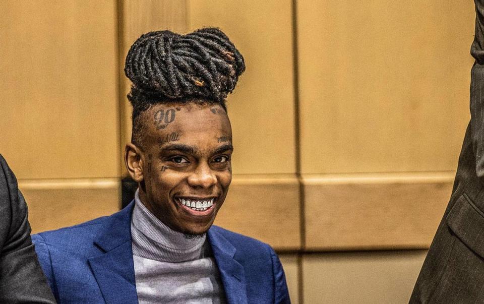 Florida rapper Jamell Maurice Demons known as YNW Melly, who is accused of killing 2 friends in October of 2018, is seen during a jury selection hearing presided by Judge John J. Murphy III, at the the Broward County Circuit Court in Fort Lauderdale, on Wednesday April 12, 2023.