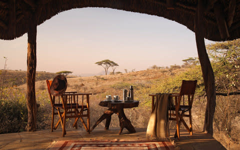 Morning coffee on the veranda at Lewa Safari Camp