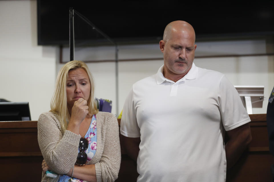Tara and Joe Petito listen to a police news conference in North Port, Fla., about their missing daughter on Sept. 16. (Photo by Octavio Jones/Getty Images)