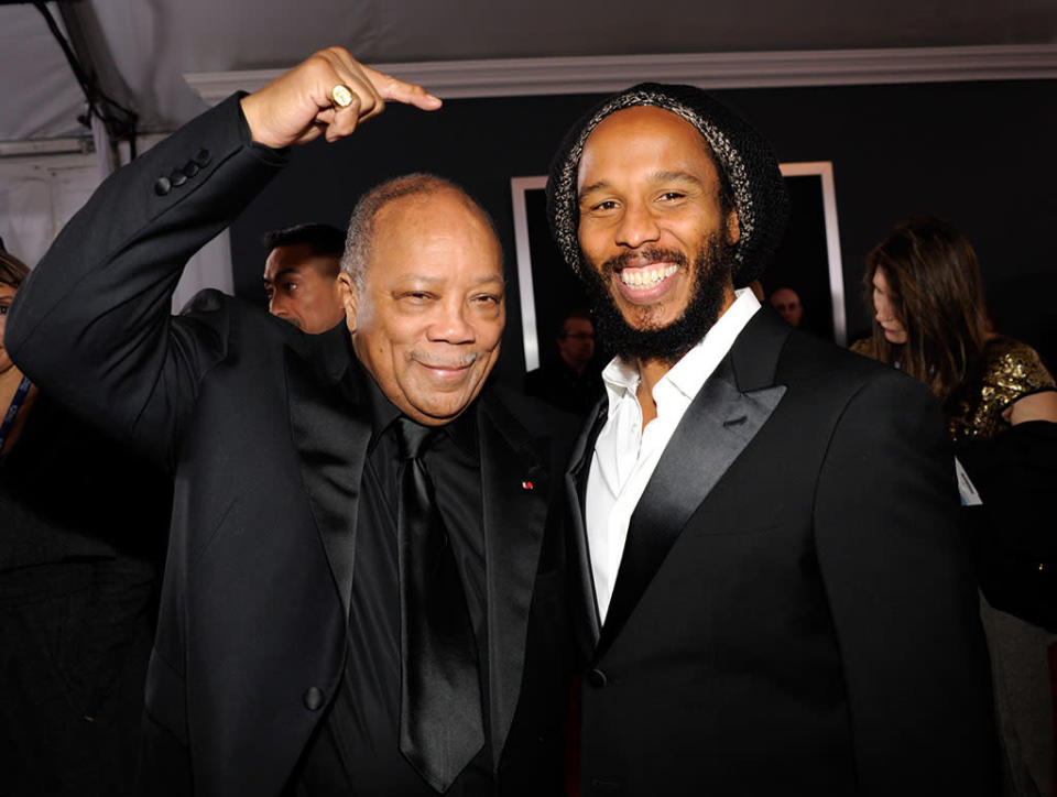 Quincy Jones and Ziggy Marley arrive at the 55th Annual Grammy Awards at the Staples Center in Los Angeles, CA on February 10, 2013.