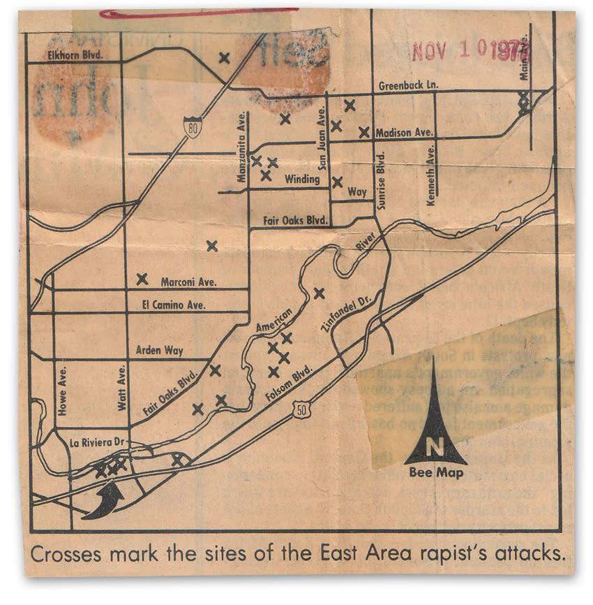 A 1977 map published in The Sacramento Bee shows attacks connected to the East Area Rapist: