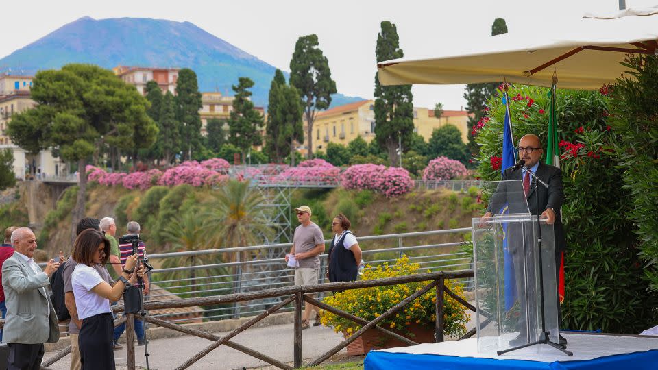 Minister of Culture, Gennaro Sangiuliano, participates in the inauguration of the old beach.  -Marco Cantile/LightRocket/Getty Images