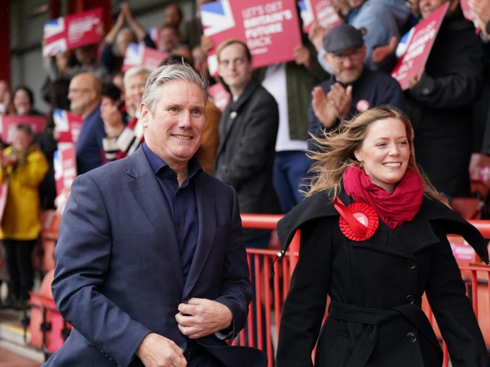 Starmer pictured with newly elected Labour MP for Tamworth Sarah Edwards (PA)