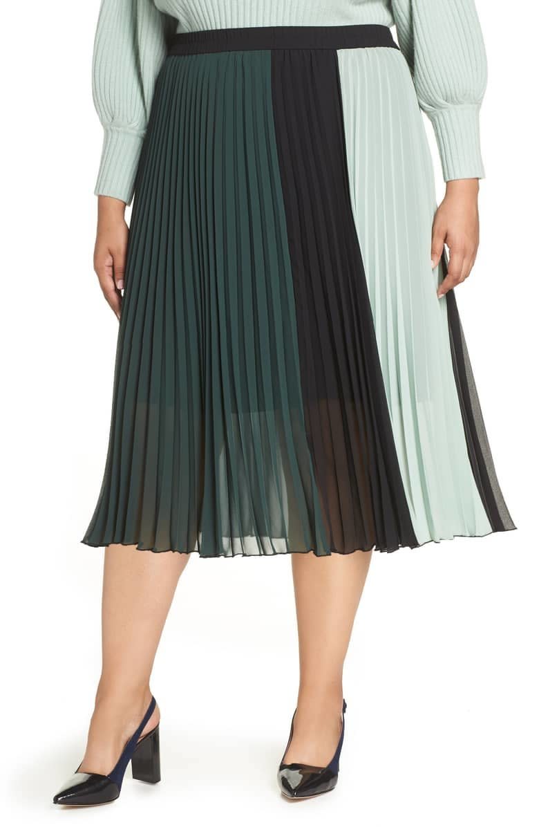 <strong>Sizes</strong>: 0 to 24&lt;br&gt;<br /><strong><a href="https://shop.nordstrom.com/s/halogen-x-atlantic-pacific-colorblock-pleated-midi-dress-regular-petite/5019681?origin=category-personalizedsort&amp;breadcrumb=Home%2FWhat%27s%20Now%2FHalogen%20x%20Atlantic-Pacific%2FAll%20Halogen%20x%20Atlantic-Pacific&amp;color=green-%20black%20colorblock" target="_blank" rel="noopener noreferrer">Get it at Nordstrom</a></strong> (plus sizes <strong><a href="https://shop.nordstrom.com/s/halogen-x-atlantic-pacific-colorblock-pleated-midi-skirt-plus-size/5019672?origin=category-personalizedsort&amp;breadcrumb=Home%2FWhat%27s%20Now%2FHalogen%20x%20Atlantic-Pacific%2FAll%20Halogen%20x%20Atlantic-Pacific&amp;color=green-%20black%20colorblock" target="_blank" rel="noopener noreferrer">here</a></strong>), $99.