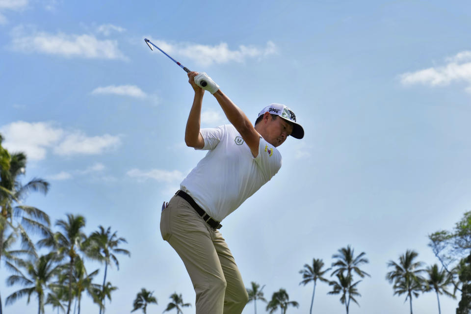 David Lipsky plays his shot from the 11th tee during the third round of the Sony Open golf tournament, Saturday, Jan. 14, 2023, at Waialae Country Club in Honolulu. (AP Photo/Matt York)