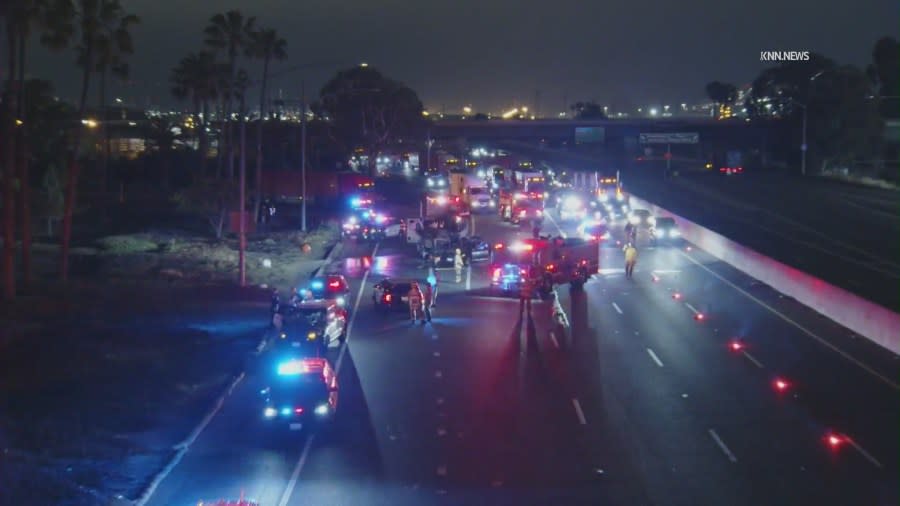 At least four people were transported to trauma centers after a fiery crash at the end of a pursuit in Long Beach, authorities said. (KNN)