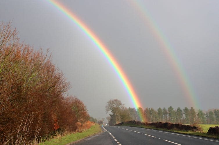 A double rainbow over a motorway