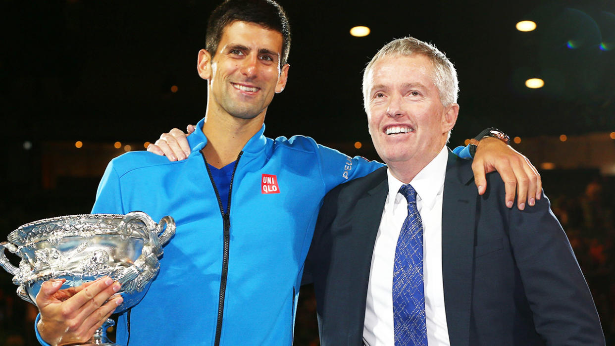 Novak Djokovic, pictured here with Tennis Australia boss Craig Tiley after winning the Australian Open in 2015. 