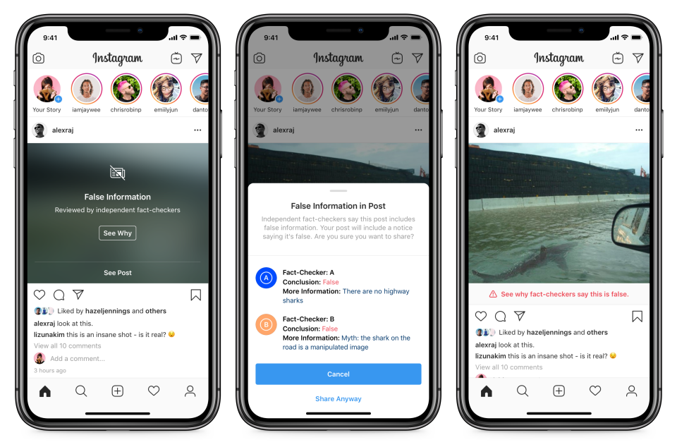 Instagram labels posts that have been debunked by fact checkers.