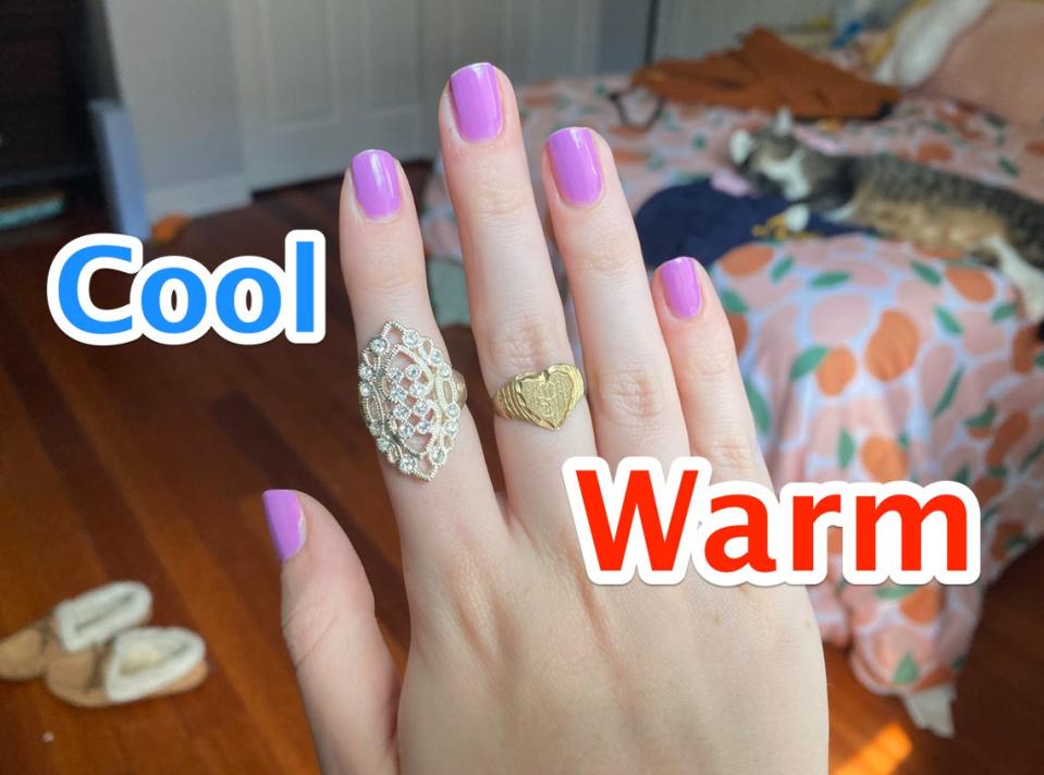 cool vs warm silver and gold rings on hand