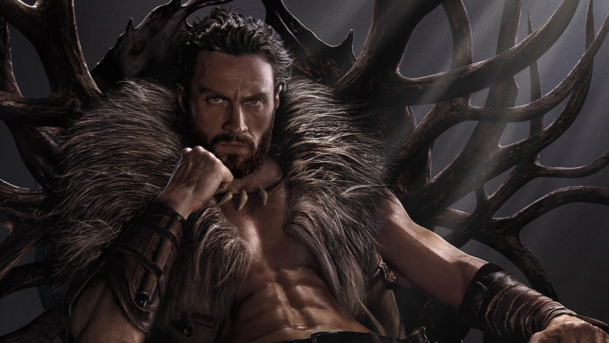 A screenshot of the official poster for Sony's Kraven the Hunter film showing the titular character 