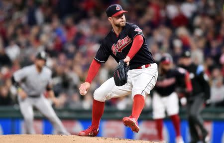 FILE PHOTO: Sep 30, 2017; Cleveland, OH, USA; Cleveland Indians starting pitcher Corey Kluber (28) throws a pitch during the fourth inning against the Chicago White Sox at Progressive Field. Ken Blaze-USA TODAY Sports