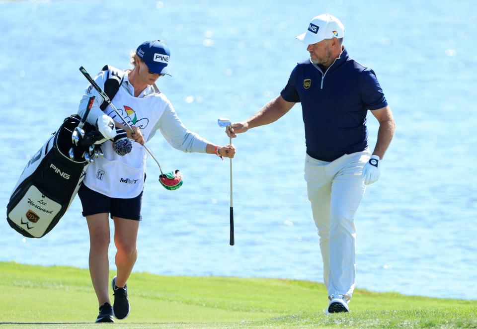 Storey leaves working out the yardages to Westwood but her support comes in other ways - Sam Greenwood/Getty Images