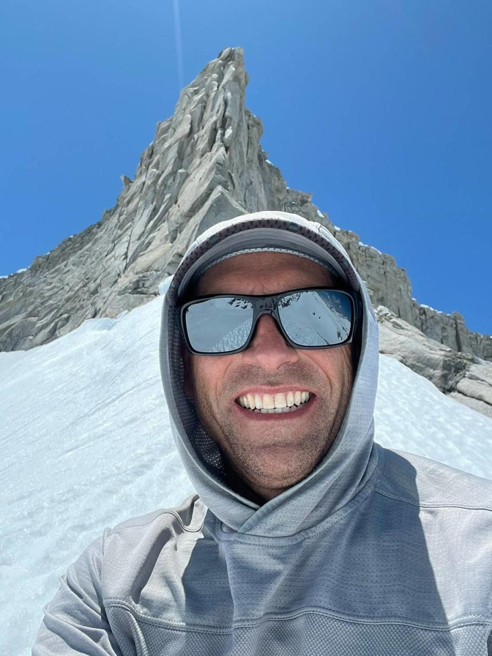 With Milestone Mountain behind him, Ryan Soares poses for a selfie during his record May 25, 2023 solo unsupported ski across the Sequoia National Park. The Clovis resident completed the 43-mile Sierra High Route in the Fastest Known Time of 17 hours, 18 minutes.