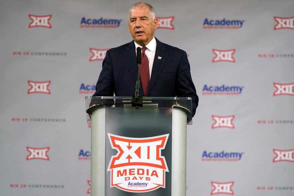 Big 12 commissioner Bob Bowlsby acknowledges the there is “some weirdness” with the conference's annual spring meetings with14 schools taking part this week in North Texas.