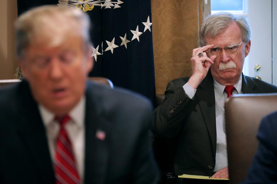 President Donald Trump and then-National Security Adviser John Bolton in February.