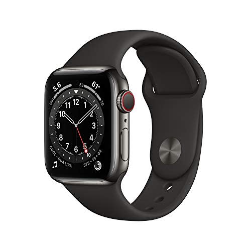 New Apple Watch Series 6 (GPS + Cellular, 40mm) - Graphite Stainless Steel Case with Black Spo…