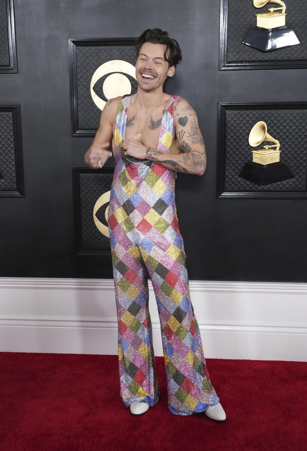 Harry Styles arrives at the 65th annual Grammy Awards on Sunday, Feb. 5, 2023, in Los Angeles. (Photo by Jordan Strauss/Invision/AP)