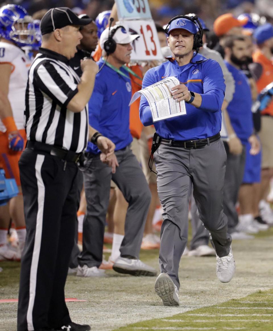 Boise State coach Bryan Harsin could be in line for a bigger and better job if he rights the ship at Boise State. (Getty)