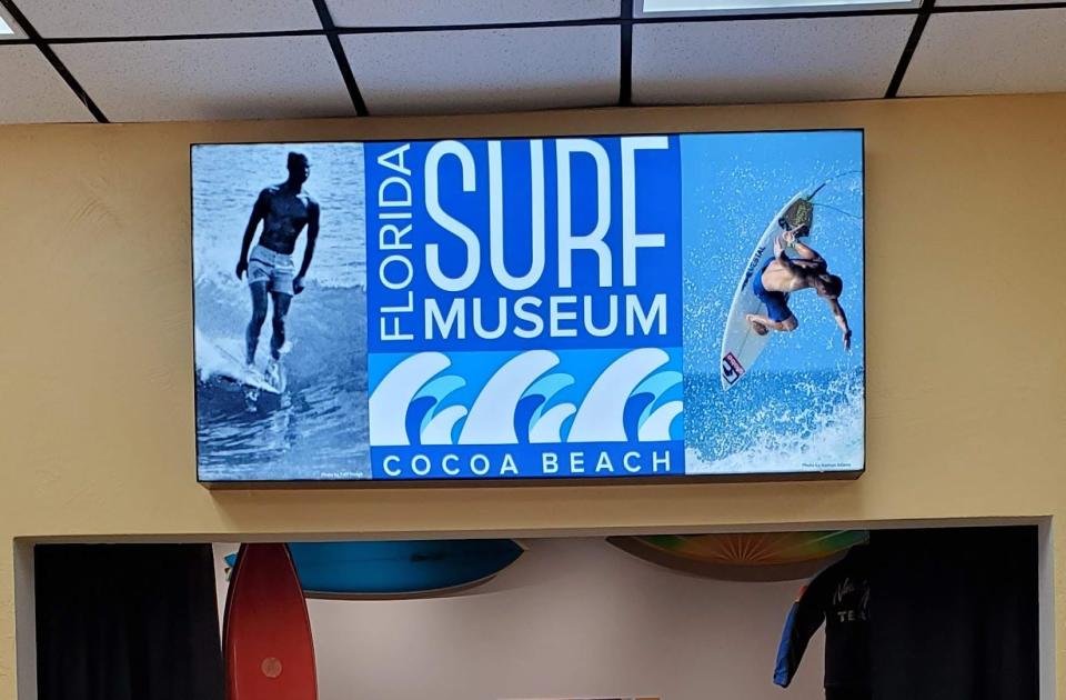 A backlighted welcoming sign at the entrance is just part of the new look of the Florida Surf Museum in Cocoa Beach.