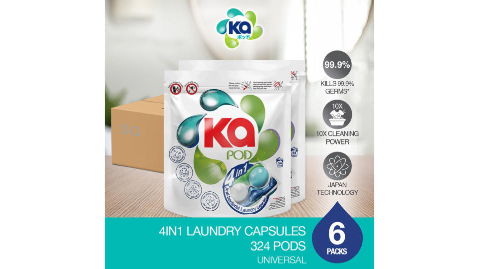 [New Look] Ka 4in1 Laundry Capsules 54 Pods x 6 Packets – Universal. (Photo: Shopee SG)