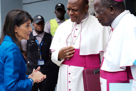 U.S. Ambassador to the United Nations Nikki Haley meets National Episcopal Conference of Congo (CENCO) bishops in Gombe, Kinshasa, Democratic Republic of Congo, October 27, 2017. REUTERS/Robert Carrubba