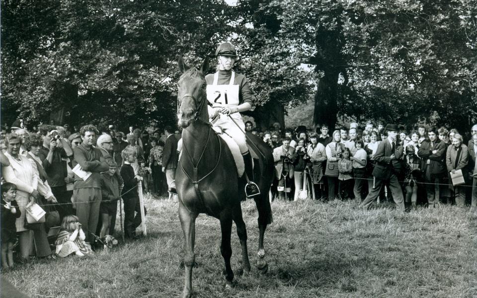 Princess Anne riding Doublet at Burghley in 1971