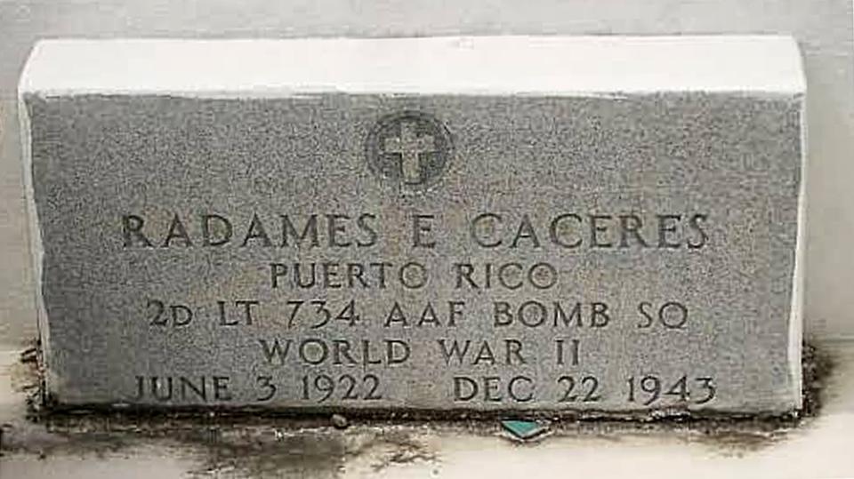 Grave of Navigator: Second Lt. Radamés E. Cáceres, 21, one of The Fourteen; Cabo Rojo Cemetery, Mayaguez, PR