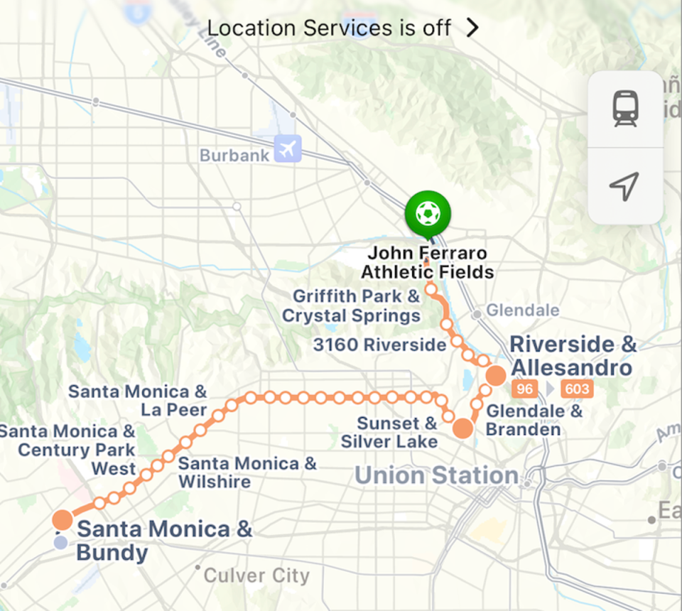I work in Santa Monica and on Wednesdays I play soccer in Griffith Park. For those unfamiliar with LA they are at opposite ends of this sprawling city. The commute is impossible: three buses, then a 20 minute walk along an unlit, busy road with no sidewalk (Monica Greig)