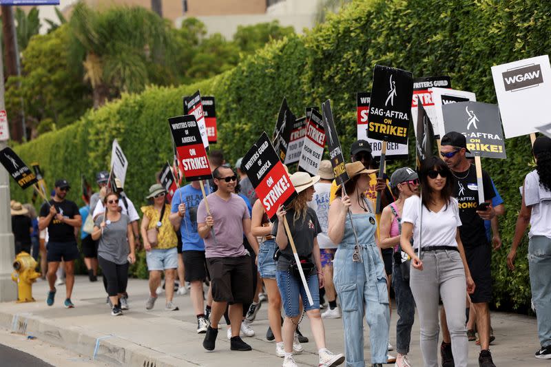 SAG-AFTRA actors and WGA writers strike in Los Angeles