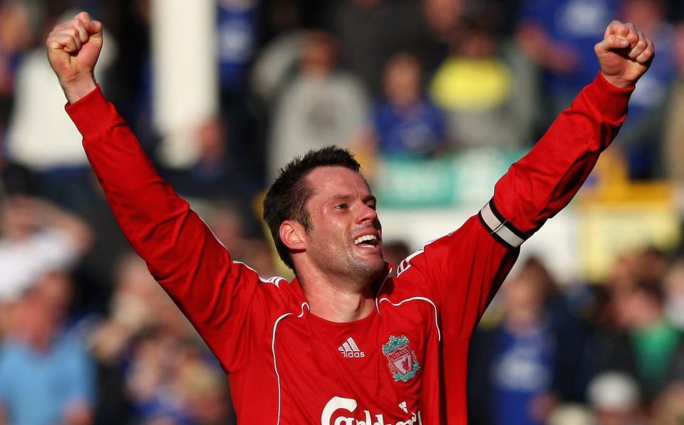 Jamie Carragher celebrating at Goodison Park - Why supporting Liverpool or Everton does not stop you working for the enemy - Clive Brunskill/Getty Images