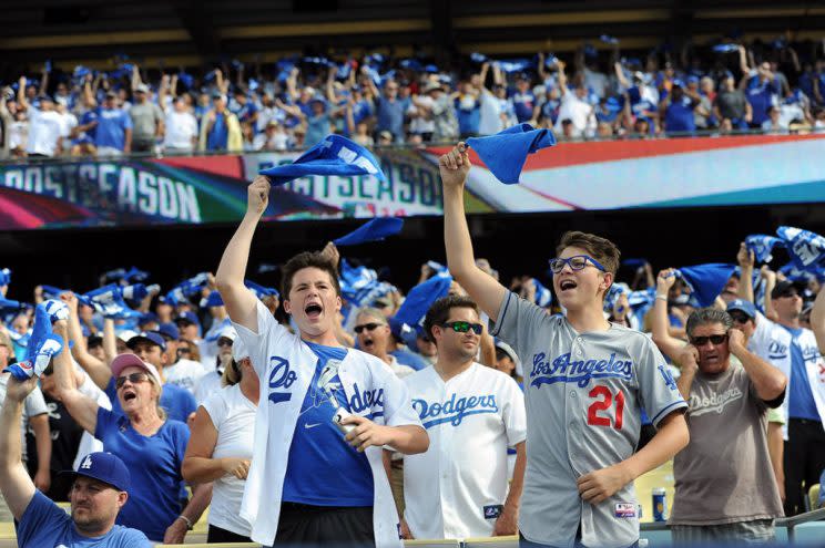 Dodger fans during Game 1 of the National League Division Series against the Cardinals at Dodger Stadium Friday October 3, 2014. (Photo by Hans Gutknecht/Los Angeles Daily News)