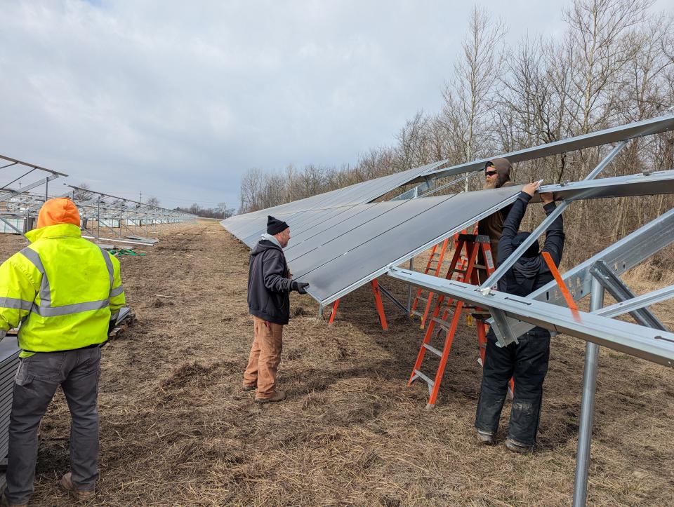 Solar panels were installed earlier this year near Fremont in Sandusky County. A proposed solar facility, if completed in Marion County, would take up 404 acres in eastern Pleasant Township and have a capacity of producing up to 68 megawatts of electricity.