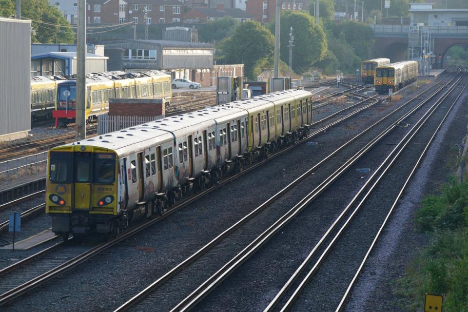 Merseyrail trains lined up on the track at Kirkdale Depot (Peter Byrne/PA) (PA Wire)