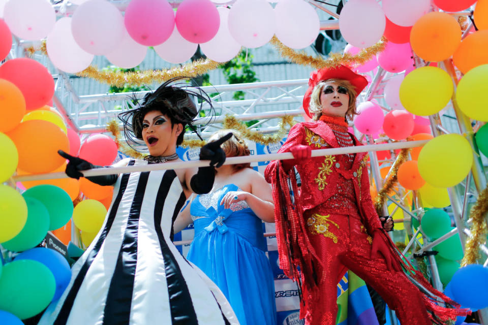 Costumed participants attend the Tokyo Rainbow Pride parade on the streets of Tokyo, Japan, May 8, 2016. Thousands of sexual minorities of the LGBT (lesbian, gay, bisexual, and transgender) community and their supporters paraded through the streets of downtown Tokyo to promote a society free of prejudice and discrimination. (CHRISTOPHER JUE/EPA)