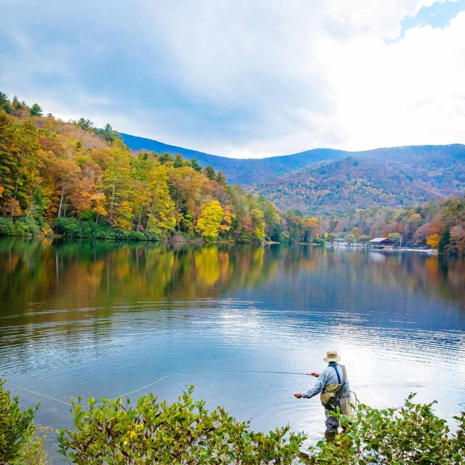 Fly Fisherman on Lake Trahlyta in Vogel State Park near Blairsville, GA