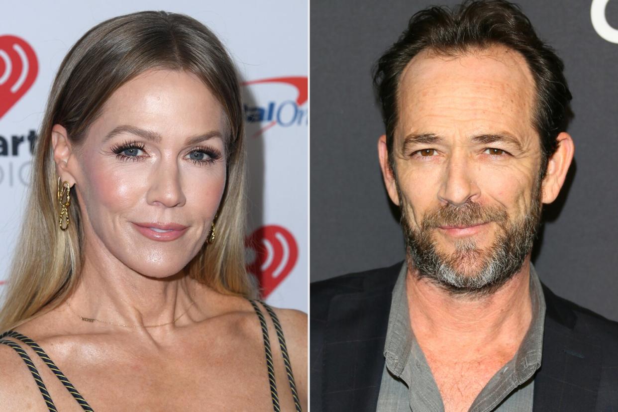 Jennie Garth arrives at the KIIS FM's iHeartRadio Jingle Ball 2022; Luke Perry attends The Paley Center For Media's 35th Annual PaleyFest Los Angeles