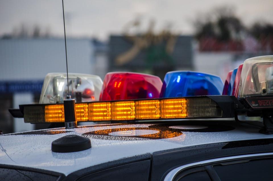 Close-up shot of lights on a police cruiser.