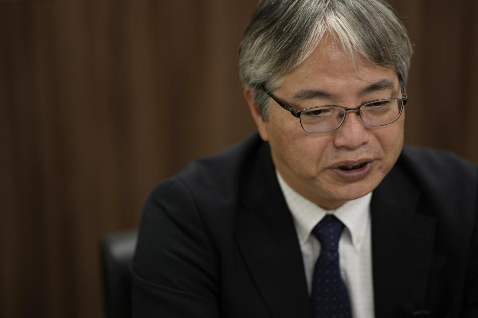 Junichi Matsumoto, an official of Tokyo Electric Power Company Holdings (TEPCO), speaks in an interview with The Associated Press at the TEPCO headquarters in Tokyo, Friday, July 28, 2023. (AP Photo/Hiro Komae)